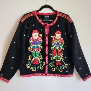 Embrodered Embellished 100% Cotton Top Holiday Christmas Red Sweater Size L